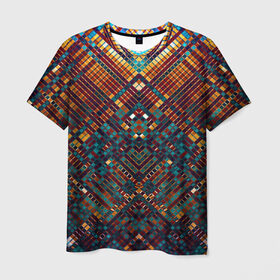 Мужская футболка 3D с принтом абстрактная мозаика в Санкт-Петербурге, 100% полиэфир | прямой крой, круглый вырез горловины, длина до линии бедер | абстракция | квадрат | мозаика | узор | ярко