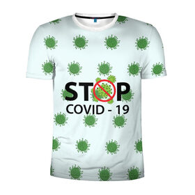 Мужская футболка 3D спортивная с принтом Stop COVID в Санкт-Петербурге, 100% полиэстер с улучшенными характеристиками | приталенный силуэт, круглая горловина, широкие плечи, сужается к линии бедра | Тематика изображения на принте: 