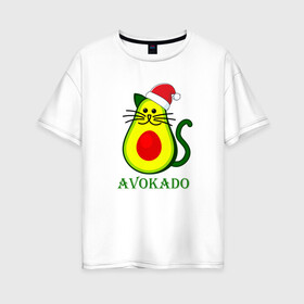 Женская футболка хлопок Oversize с принтом Avokado в Санкт-Петербурге, 100% хлопок | свободный крой, круглый ворот, спущенный рукав, длина до линии бедер
 | 2020 | 2021 | avokado | cat | meme | авокадо | кот | мем | новый год | хвост