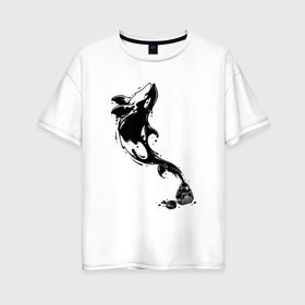 Женская футболка хлопок Oversize с принтом Чернильная касатка в Санкт-Петербурге, 100% хлопок | свободный крой, круглый ворот, спущенный рукав, длина до линии бедер
 | арт | белый | капли | капля | касатка | рисунок | чернила | чернильный рисунок | чёрный