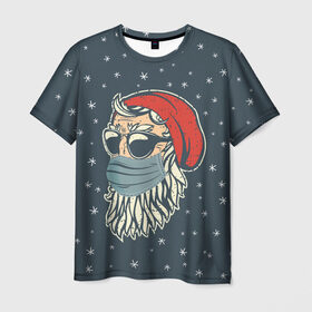 Мужская футболка 3D с принтом Санта хипстер в маске в Санкт-Петербурге, 100% полиэфир | прямой крой, круглый вырез горловины, длина до линии бедер | 