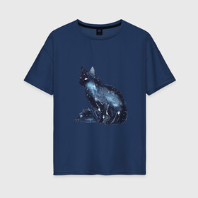Женская футболка хлопок Oversize с принтом Космический кот в Санкт-Петербурге, 100% хлопок | свободный крой, круглый ворот, спущенный рукав, длина до линии бедер
 | cat | galaxy | space | stars | галактика | звезды | космос | кот | туманность