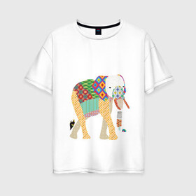 Женская футболка хлопок Oversize с принтом Слон из заплаток в Санкт-Петербурге, 100% хлопок | свободный крой, круглый ворот, спущенный рукав, длина до линии бедер
 | elephant | pattern | круг | лоскуты | ромб | слон | узор