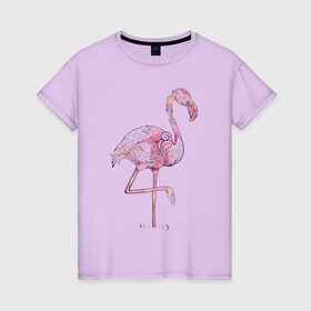 Женская футболка хлопок с принтом Узорчатый фламинго в Санкт-Петербурге, 100% хлопок | прямой крой, круглый вырез горловины, длина до линии бедер, слегка спущенное плечо | bird | flamingo | spiral | птица | спираль | узор | фламинго