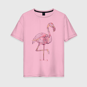 Женская футболка хлопок Oversize с принтом Узорчатый фламинго в Санкт-Петербурге, 100% хлопок | свободный крой, круглый ворот, спущенный рукав, длина до линии бедер
 | bird | flamingo | spiral | птица | спираль | узор | фламинго