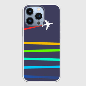 Чехол для iPhone 13 Pro с принтом В небо в Санкт-Петербурге,  |  | абстракция | авиация | неон | полосы | самолет