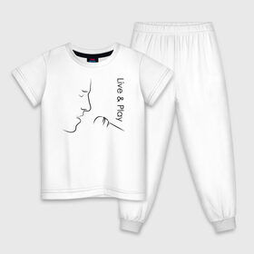 Детская пижама хлопок с принтом Live & Play в Санкт-Петербурге, 100% хлопок |  брюки и футболка прямого кроя, без карманов, на брюках мягкая резинка на поясе и по низу штанин
 | 