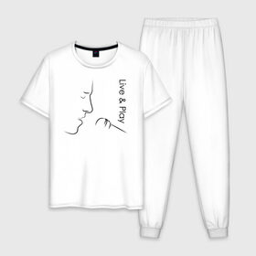 Мужская пижама хлопок с принтом Live & Play в Санкт-Петербурге, 100% хлопок | брюки и футболка прямого кроя, без карманов, на брюках мягкая резинка на поясе и по низу штанин
 | Тематика изображения на принте: 