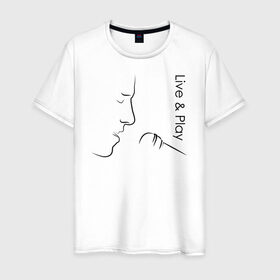 Мужская футболка хлопок с принтом Live & Play в Санкт-Петербурге, 100% хлопок | прямой крой, круглый вырез горловины, длина до линии бедер, слегка спущенное плечо. | Тематика изображения на принте: 