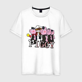 Мужская футболка хлопок с принтом ROBLOX PIGGY в Санкт-Петербурге, 100% хлопок | прямой крой, круглый вырез горловины, длина до линии бедер, слегка спущенное плечо. | 
