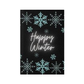 Обложка для паспорта матовая кожа с принтом Happy Winter в Санкт-Петербурге, натуральная матовая кожа | размер 19,3 х 13,7 см; прозрачные пластиковые крепления | happy | winter | зеленый | зима | небо | ночь | северное сияние | синий | снег | счастье