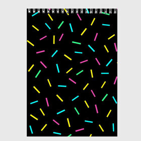 Скетчбук с принтом Party в Санкт-Петербурге, 100% бумага
 | 48 листов, плотность листов — 100 г/м2, плотность картонной обложки — 250 г/м2. Листы скреплены сверху удобной пружинной спиралью | Тематика изображения на принте: party | весело | вечеринка | конфетти | праздник | радужный | разноцветный | черный
