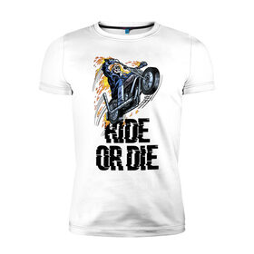 Мужская футболка хлопок Slim с принтом Ride or die в Санкт-Петербурге, 92% хлопок, 8% лайкра | приталенный силуэт, круглый вырез ворота, длина до линии бедра, короткий рукав | Тематика изображения на принте: flame | motorcycle | skull | speed | мотоцикл | пламя | скорость | череп