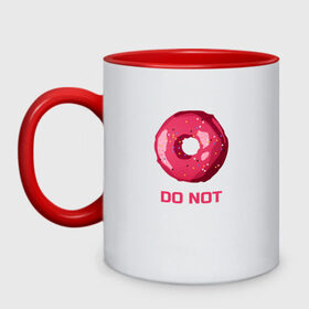 Кружка двухцветная с принтом Пончик DO NOT в Санкт-Петербурге, керамика | объем — 330 мл, диаметр — 80 мм. Цветная ручка и кайма сверху, в некоторых цветах — вся внутренняя часть | donut | food | pink | еда | игра слов | пончик | розовый