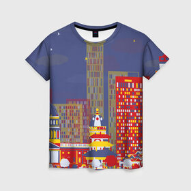 Женская футболка 3D с принтом Зимний мегаполис в Санкт-Петербурге, 100% полиэфир ( синтетическое хлопкоподобное полотно) | прямой крой, круглый вырез горловины, длина до линии бедер | 