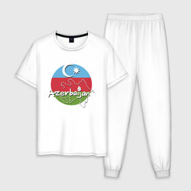 Мужская пижама хлопок с принтом Азербайджан в Санкт-Петербурге, 100% хлопок | брюки и футболка прямого кроя, без карманов, на брюках мягкая резинка на поясе и по низу штанин
 | azerbaijan | baku | азер | азербайджан | баку | герб | страна | флаг