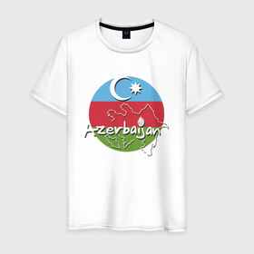 Мужская футболка хлопок с принтом Азербайджан в Санкт-Петербурге, 100% хлопок | прямой крой, круглый вырез горловины, длина до линии бедер, слегка спущенное плечо. | Тематика изображения на принте: azerbaijan | baku | азер | азербайджан | баку | герб | страна | флаг