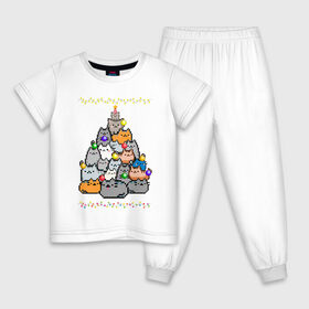 Детская пижама хлопок с принтом КотоЕль в Санкт-Петербурге, 100% хлопок |  брюки и футболка прямого кроя, без карманов, на брюках мягкая резинка на поясе и по низу штанин
 | гирлянда | елка | кошки | новый год | шарики