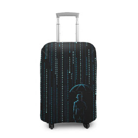 Чехол для чемодана 3D с принтом Двоичный дождь, матрица в Санкт-Петербурге, 86% полиэфир, 14% спандекс | двустороннее нанесение принта, прорези для ручек и колес | 1 | banksy | matrix | бэнкси | двоичный код | дожди | дождливая погода | дождь | матрица | программма