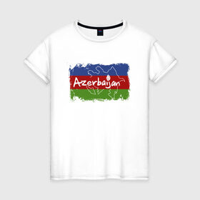 Женская футболка хлопок с принтом Азербайджан в Санкт-Петербурге, 100% хлопок | прямой крой, круглый вырез горловины, длина до линии бедер, слегка спущенное плечо | azerbaijan | baku | азер | азербайджан | баку | герб | страна | флаг