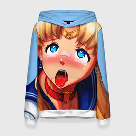 Женская толстовка 3D с принтом SAILOR MOON AHEGAO в Санкт-Петербурге, 100% полиэстер  | двухслойный капюшон со шнурком для регулировки, мягкие манжеты на рукавах и по низу толстовки, спереди карман-кенгуру с мягким внутренним слоем. | Тематика изображения на принте: ahegao | anime | sailor moon | sailor moon ahegao | аниме | ахегао | сейлор мун | сейлор мун ахегао | сэйлор мун