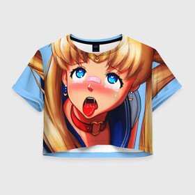 Женская футболка Crop-top 3D с принтом SAILOR MOON AHEGAO в Санкт-Петербурге, 100% полиэстер | круглая горловина, длина футболки до линии талии, рукава с отворотами | Тематика изображения на принте: ahegao | anime | sailor moon | sailor moon ahegao | аниме | ахегао | сейлор мун | сейлор мун ахегао | сэйлор мун