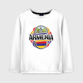 Детский лонгслив хлопок с принтом Армения в Санкт-Петербурге, 100% хлопок | круглый вырез горловины, полуприлегающий силуэт, длина до линии бедер | armenia | арарат | армения | герб | горы | лев | страна | флаг | шашлык