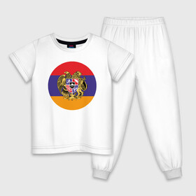 Детская пижама хлопок с принтом Армения в Санкт-Петербурге, 100% хлопок |  брюки и футболка прямого кроя, без карманов, на брюках мягкая резинка на поясе и по низу штанин
 | armenia | арарат | армения | герб | горы | лев | страна | флаг | шашлык