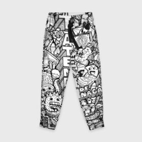 Детские брюки 3D с принтом Doodle граффити в Санкт-Петербурге, 100% полиэстер | манжеты по низу, эластичный пояс регулируется шнурком, по бокам два кармана без застежек, внутренняя часть кармана из мелкой сетки | doodle | graffiti | граффити | дудл | чб