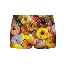 Мужские трусы 3D с принтом Сладкие пончики в Санкт-Петербурге, 50% хлопок, 50% полиэстер | классическая посадка, на поясе мягкая тканевая резинка | еда | пончики | сладости | цветной | яркий