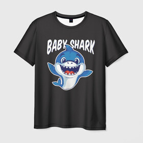 Мужская футболка 3D с принтом Baby shark в Санкт-Петербурге, 100% полиэфир | прямой крой, круглый вырез горловины, длина до линии бедер | Тематика изображения на принте: baby shark | daddy shark | family shark | grandma shark | grandpa shark | mommy shark | бабушка акула | дедушка акула | мама акула | отец акула | ребенок акула | семья акул