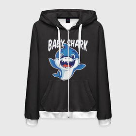 Мужская толстовка 3D на молнии с принтом Baby shark в Санкт-Петербурге, 100% полиэстер | длина до линии бедра, манжеты и пояс оформлены мягкой тканевой резинкой, двухслойный капюшон со шнурком для регулировки, спереди молния, по бокам два кармана | Тематика изображения на принте: baby shark | daddy shark | family shark | grandma shark | grandpa shark | mommy shark | бабушка акула | дедушка акула | мама акула | отец акула | ребенок акула | семья акул