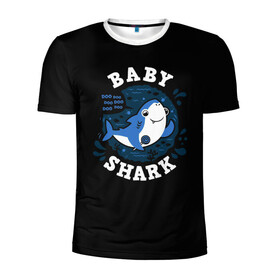 Мужская футболка 3D спортивная с принтом Baby shark в Санкт-Петербурге, 100% полиэстер с улучшенными характеристиками | приталенный силуэт, круглая горловина, широкие плечи, сужается к линии бедра | Тематика изображения на принте: baby shark | daddy shark | family shark | grandma shark | grandpa shark | mommy shark | бабушка акула | дедушка акула | мама акула | отец акула | ребенок акула | семья акул