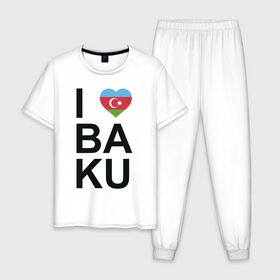 Мужская пижама хлопок с принтом Baku в Санкт-Петербурге, 100% хлопок | брюки и футболка прямого кроя, без карманов, на брюках мягкая резинка на поясе и по низу штанин
 | azerbaijan | baku | азербайджан | баку | герб | флаг