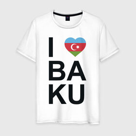 Мужская футболка хлопок с принтом Baku в Санкт-Петербурге, 100% хлопок | прямой крой, круглый вырез горловины, длина до линии бедер, слегка спущенное плечо. | Тематика изображения на принте: azerbaijan | baku | азербайджан | баку | герб | флаг