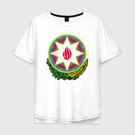 Мужская футболка хлопок Oversize с принтом Азербайджан в Санкт-Петербурге, 100% хлопок | свободный крой, круглый ворот, “спинка” длиннее передней части | Тематика изображения на принте: azerbaijan | baku | азербайджан | баку | герб | флаг