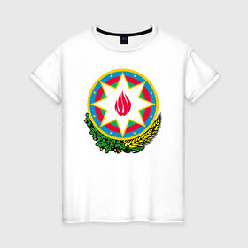 Женская футболка хлопок с принтом Азербайджан в Санкт-Петербурге, 100% хлопок | прямой крой, круглый вырез горловины, длина до линии бедер, слегка спущенное плечо | azerbaijan | baku | азербайджан | баку | герб | флаг