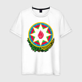 Мужская футболка хлопок с принтом Азербайджан в Санкт-Петербурге, 100% хлопок | прямой крой, круглый вырез горловины, длина до линии бедер, слегка спущенное плечо. | azerbaijan | baku | азербайджан | баку | герб | флаг