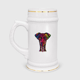 Кружка пивная с принтом Слон с орнаментом в Санкт-Петербурге,  керамика (Материал выдерживает высокую температуру, стоит избегать резкого перепада температур) |  объем 630 мл | животные | звери | орнамент | слон