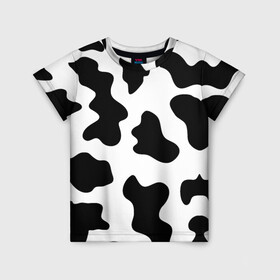 Детская футболка 3D с принтом Му-му в Санкт-Петербурге, 100% гипоаллергенный полиэфир | прямой крой, круглый вырез горловины, длина до линии бедер, чуть спущенное плечо, ткань немного тянется | абстракция | бык | кожа коровы | корова | му му | пятна | черно белое | черно белые пятна