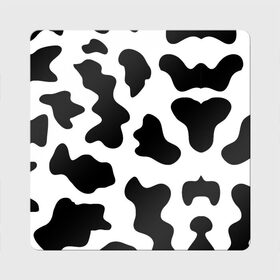 Магнит виниловый Квадрат с принтом Му-му в Санкт-Петербурге, полимерный материал с магнитным слоем | размер 9*9 см, закругленные углы | Тематика изображения на принте: абстракция | бык | кожа коровы | корова | му му | пятна | черно белое | черно белые пятна