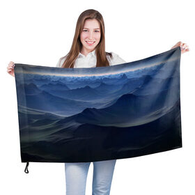 Флаг 3D с принтом Горный массив в Санкт-Петербурге, 100% полиэстер | плотность ткани — 95 г/м2, размер — 67 х 109 см. Принт наносится с одной стороны | горный массив | горный хребет | горы | массив | природа | скалы | скальный массив | туман