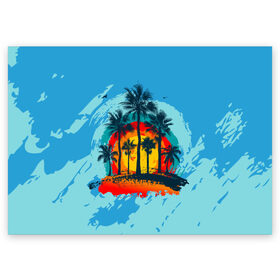 Поздравительная открытка с принтом Море. Пальмы. Песок в Санкт-Петербурге, 100% бумага | плотность бумаги 280 г/м2, матовая, на обратной стороне линовка и место для марки
 | море | морские приключениясолнце | небо | отдых | пальмы | песок