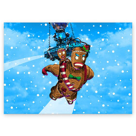 Поздравительная открытка с принтом Пряничный человек в Санкт-Петербурге, 100% бумага | плотность бумаги 280 г/м2, матовая, на обратной стороне линовка и место для марки
 | 2020 | 2021 | christmas | cookie | dabb | epic games | fortnite | gingerbread man | new year | santa clause | skin | year | год | даб | дэб | игры | новогодний | новый год | печенье | пряник | пряничный человечек | рождество | санта клаус | скин | фортнай
