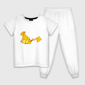 Детская пижама хлопок с принтом Пикачу в Санкт-Петербурге, 100% хлопок |  брюки и футболка прямого кроя, без карманов, на брюках мягкая резинка на поясе и по низу штанин
 | аниме | капибара | пикачу | покемон | покемоны