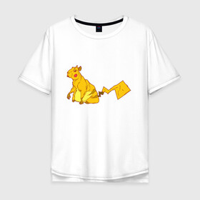Мужская футболка хлопок Oversize с принтом Пикачу в Санкт-Петербурге, 100% хлопок | свободный крой, круглый ворот, “спинка” длиннее передней части | аниме | капибара | пикачу | покемон | покемоны