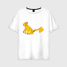 Женская футболка хлопок Oversize с принтом Пикачу в Санкт-Петербурге, 100% хлопок | свободный крой, круглый ворот, спущенный рукав, длина до линии бедер
 | аниме | капибара | пикачу | покемон | покемоны