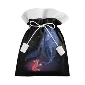 Подарочный 3D мешок с принтом Лиса и ее дух в Санкт-Петербурге, 100% полиэстер | Размер: 29*39 см | fox | moon | stars | дух | звезды | лес | леса | лиса | лиса и лес | лисичка | лисичка в лесу | лисички в космосе | лисы | луна | небо | ночное небо | с лисами | темнота