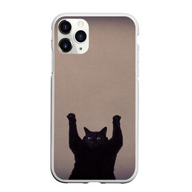 Чехол для iPhone 11 Pro матовый с принтом Кот сдается в Санкт-Петербурге, Силикон |  | cat | арест | испуг | кот | руки вверх | черный кот