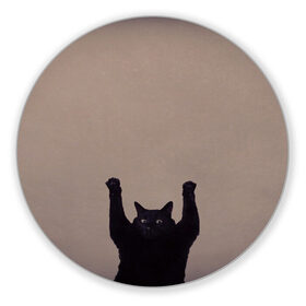 Коврик для мышки круглый с принтом Кот сдается в Санкт-Петербурге, резина и полиэстер | круглая форма, изображение наносится на всю лицевую часть | cat | арест | испуг | кот | руки вверх | черный кот
